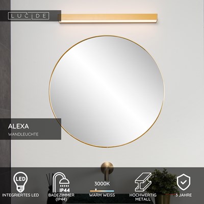 Lucide ALEXA - Wandleuchte Badezimmer - LED - 1x8W 3000K - IP44 - Mattes Gold / Messing